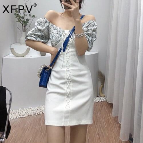XFPV 2021 New Spring And Autumn Fashion Casual Floral Short Sleeve Stitching Sexy Slim Dress Womens Vestidos SL893