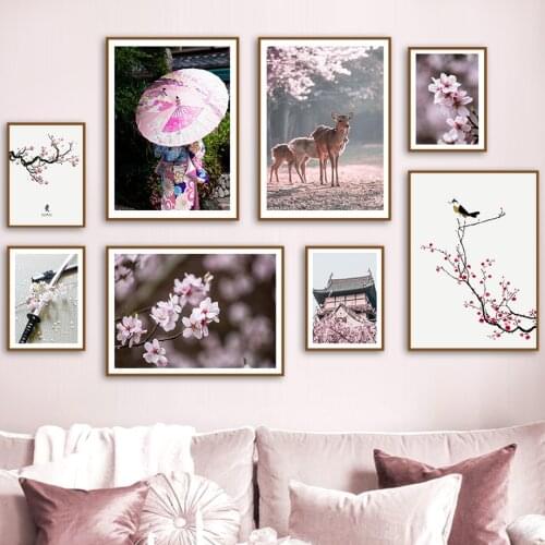 Japan Nagoya Cherry Blossoms Nara Deer Wall Art Canvas Painting Nordic Posters And Prints Wall Pictures For Living Room Decor