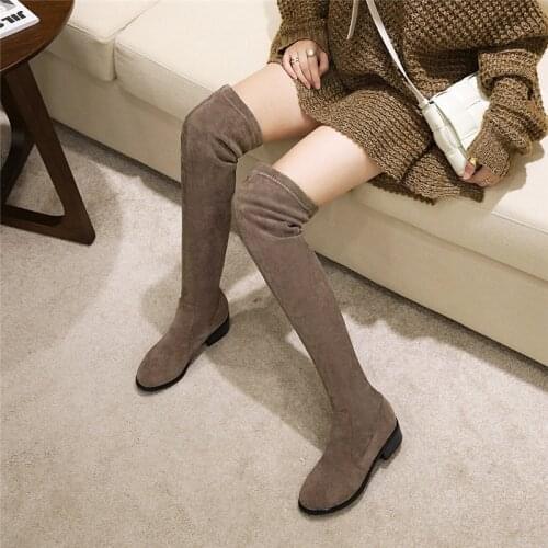 YMECHIC 2020 Stretch Faux Suede Long Stocking Over The Knee Boots Chunky Heels Black Botas Long Elastic Women Boot Shoes Wiinter