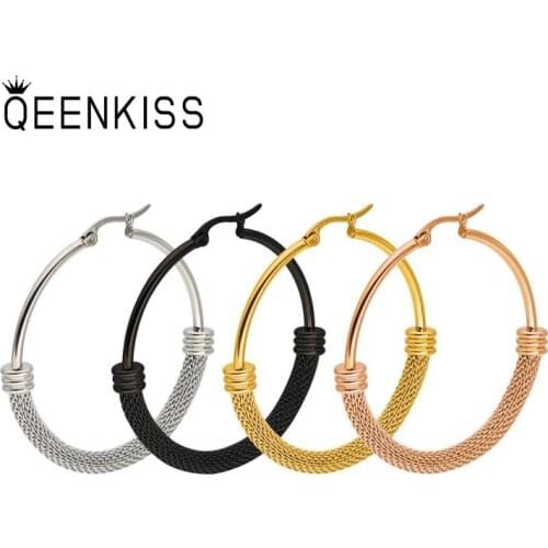 QEENKISS EG831 Fine Jewelry Wholesale Fashion Woman Girl Birthday Wedding Gift Big Round Titanium Stainless Steel Hoop Earrings