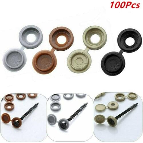 100 Snap On Screw Nut Covers Plastic Hinged Fold Over Screw Caps Decorative Washer Flip Tops for Furniture Cars Screws Hardware