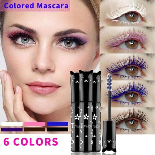 1pcs Eyes Makeup Color Mascara Waterproof Fast Dry Cute Lengthening Curling Cosplay Purple Black White Ink Cosmetic TSLM1