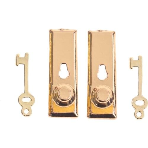 2set DIY Accessories 1/12 Scale Vintage Dollhouse Miniature Door Lock and Key Doll House Fairy Door
