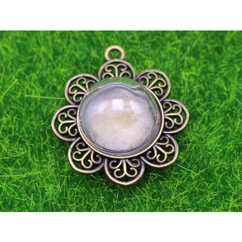 2PCS DIY Bronze Flower Pendant with Glass Dome Terrarium 1/2 Globe Bottle 20mm