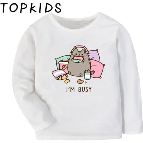 2021 Kids Kawaii Fat Cat Cartoon Print Funny T-shirt Children Casual Tops Baby Boys Girls Long Sleeve T shirt,LKP5350
