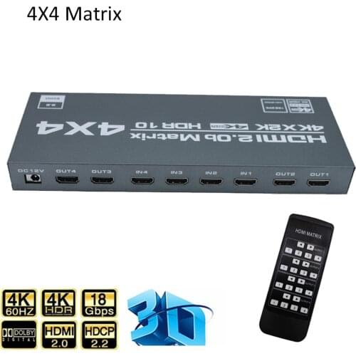 4 In 4 Out HDMI-Compatible Matrix Switcher HdMI 2.0 Matrix Splitter 4x4 Ports 4K@60Hz Support Dolby HDR HDCP 2.2 With IR Control