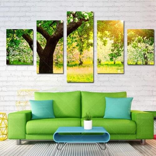 5 Panel Modern Spray Painting Tree Nature Canvas Art Oil Painting Forest Landscape Cuadros Decoracion Picture Unframed PF1075