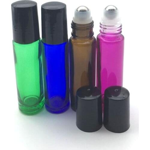 5pcs Empty 10ml Roller Glass Perfume Bottle Essential Oil Sample 10cc Roll-On ball thick Bottle Free Shipping