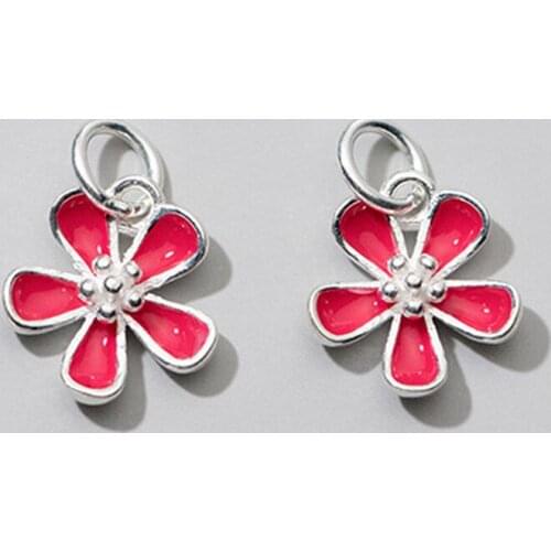 925 Sterling Silver Pretty Five Petals Flower Charm Drop Glue Craftwork S925 Silver Women Ornament Circle Pendant DIY Jewelrys