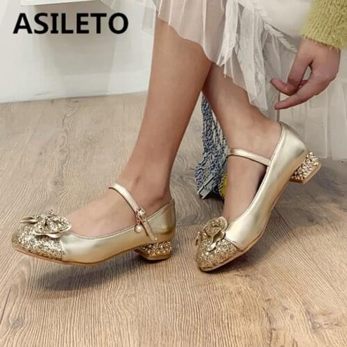 ASILETO big size 43 ballerina flats girls flat shoes sequined bows princess wedding dress footwear silver gold zapatos chaussres