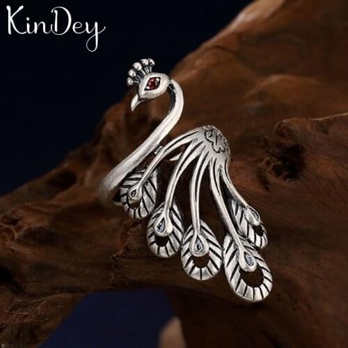 Boho Summer Beach Vacation Knuckle Peacock Open Rings for Women Adjustable Finger Ring Charm Jewellery Wholesale Gifts