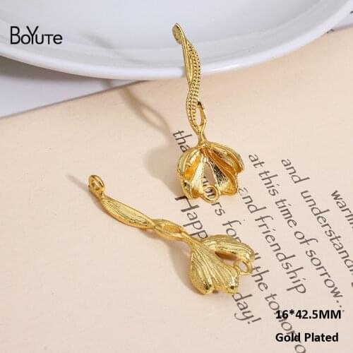 BoYuTe (50 Pieces/Lot) Metal Alloy 16*42.5MM Flower Materials with 2 Loops Vintage Diy Hand Made Jewelry Accessories