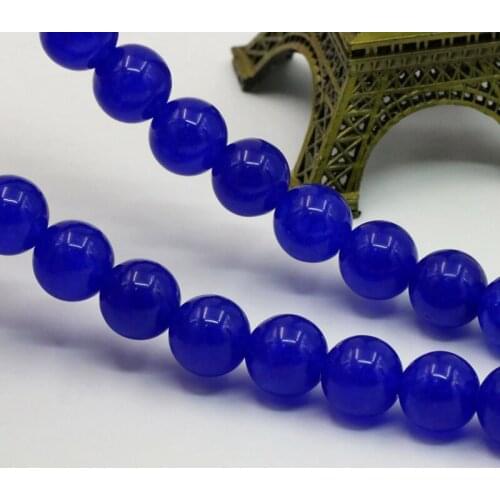 New Fashion 10mm Deep Blue Chalcedony Round Shape Loose Beads DIY Stone Fit Women Jewelry Making Bracelet Necklace 15"
