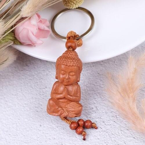 Mahogany Three-dimensional Engraving key chain Lifelike Buddha Pendant Key Ring