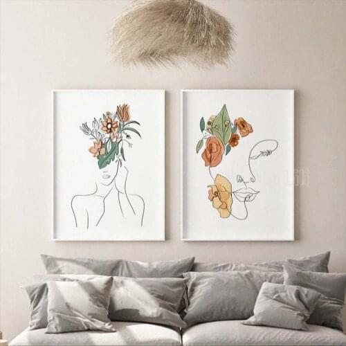 Abctract Line Art Women With Flower Canvas Print