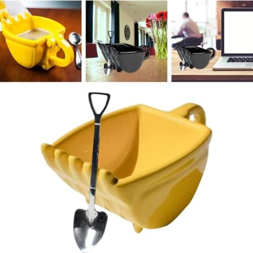 Excavator Bucket Coffee Mug, 330ml Creative Construction Machine Excavator Bucket Cup with Digger Spoon, Whiskey Ashtray