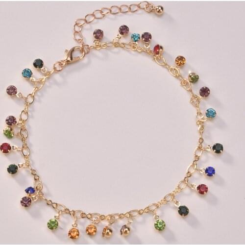 Fashion Tassel Colorful Crystal Clavicle Choker Necklace for Women Round Rhinestone Beads Gold Color Chains Neck Jewelry Gift