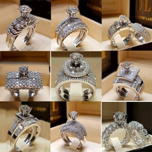 Big Cubic Zirconia Round Ring Set Fashion Wedding Boho Jewelry Female Crystal Engagement Rings for Women Party New Gift