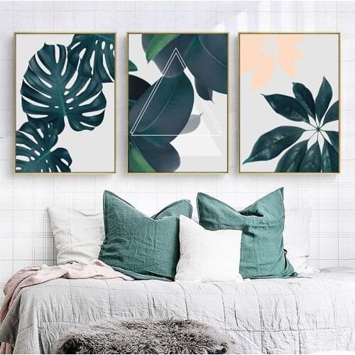 Nordic Poster Green Leaf Monstera plant Wall Art Canvas Painting Modern Minimalist Print Wall Picture for Living Room Home Decor
