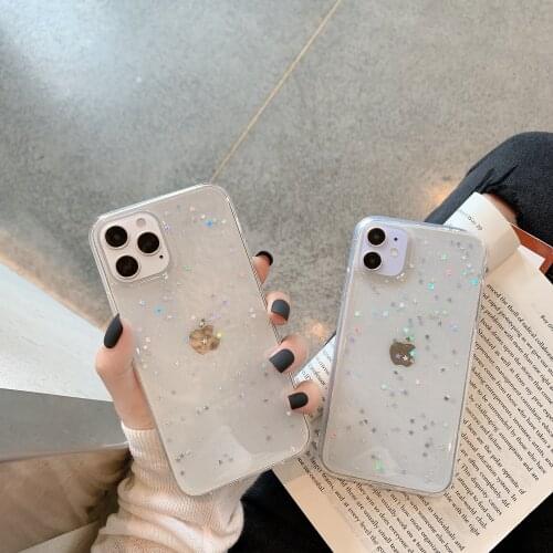 Transparent Ultra Thin Glitter Phone Case for iPhone 11 12 Mini Pro Max XS Max X XR 7 8 Plus Cute Shining Stars Soft Tpu Cover