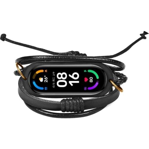 Replacement Strap For Xiaomi Band 5 Bracelet Leather Watch Strap Braided Vintage Band For Xiaomi Mi Band 5 Smart Accessories