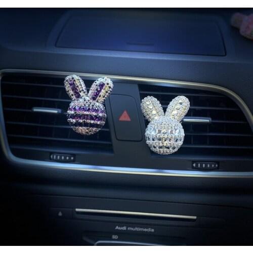 Lovely color diamond Bunny car perfume clip Womens car air freshener Air conditioner leaf decoration clip