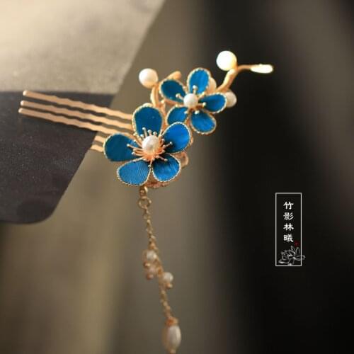 Vintage China the ming dynasty blue flower U hairpins comb sticks beads decoration spinki do włosów horquillas pelo