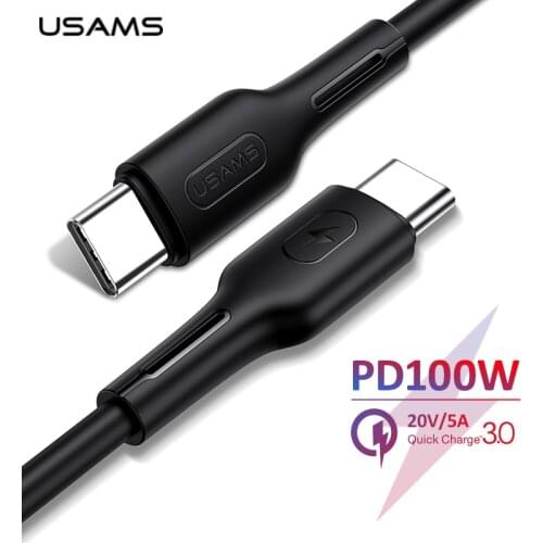 USAMS 100W Type C to Type C Cable for Samsung S10 S9 Quick Charge 5A 3.0 Fast Charging for Huawei P30 Xiaomi Type C Charger Wire