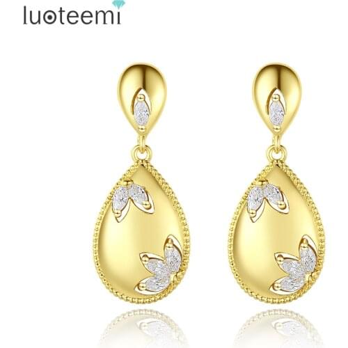 LUOTEEMI Drop Earrings Double Ovals Water Bottle Long Waterdrop Earrings for Women Cute Flower Shinning Jewelry as Gifts