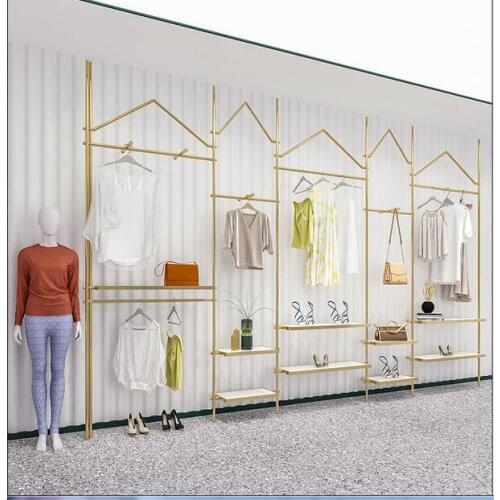 Clothing store stainless steel display rack wire drawing upperrack hanging display shelf
