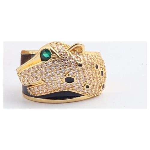 High Quality Gold Color Black Enamel CZ Cubic Zirconia Zircon Adjustable Opening Animal Leopard Rings For Women Men Jewelry Gift