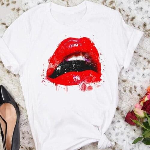 2021 Women Watercolor Cute New Trend Sexy Lip Summer Tshirts Fashion Clothes Stylish T Top Lady Print Tee T-Shirt