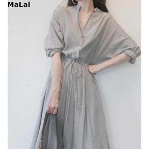 Korean Dress Vintage Birthday For Women Evening Female Party One Piece Shirt Dress Autumn 2022 Elegant Long Sleeve Woman Dress