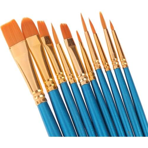 10Pcs Artist Paint Brush Set Nylon Hair Watercolor Acrylic Oil Painting Brushes Drawing Art Supplie