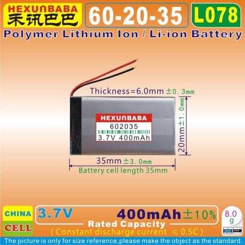 5pcs [L078] 3.7V 400mAh [602035] Polymer lithium ion / Li-ion battery for bluetooth,voice recorder pen,smart watch,smartband;mp3