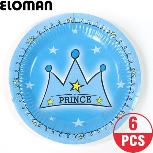 6PCS 7inch blue prince paper plates for child birthday party decoration boy birthday diposable tableware suppliues