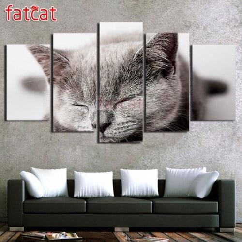 FATCAT Sleeping lazy cat 5 Piece Diy Diamond Painting Full Square Round Drill Diamond Embroidery Sale Animal Decor Gift AE1188