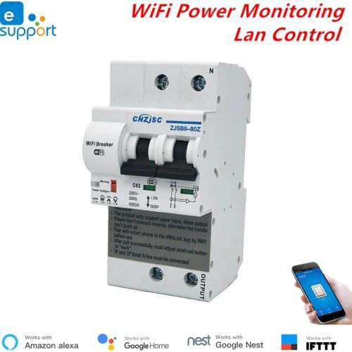 EWelink 2P WiFi Circuit Breaker Energy Monitoring Shortcut Protection Smart Circuit Breaker Alexa Google Compatible Lan Control