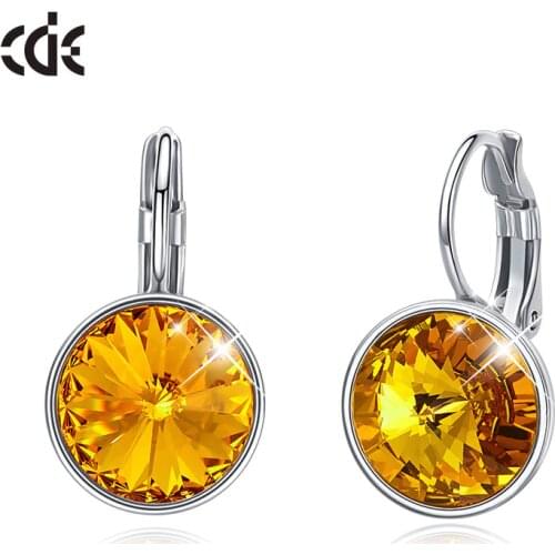 CDE Luxury Jewelry 12 Colors Round Shape Drop Earrings with Yellow Crystals from Swarovski Earrings Bijoux Girls Gifts