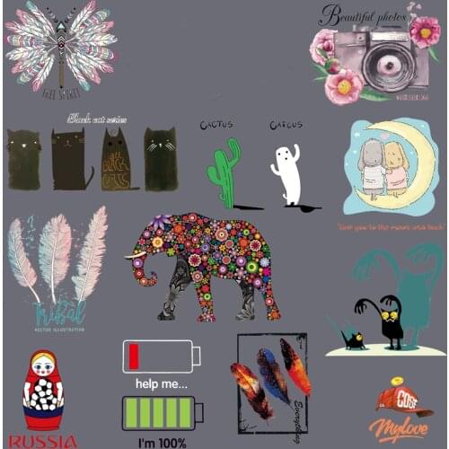 Flower Photos Elephant Feather Heat Transfer Camera Iron On Patches Clothing DIY T-shirts Applique Patch For Jeans Decor