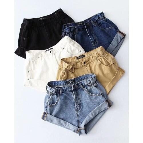 Denim Shorts Summer 2021 New European And American Pure Color Elastic Waist Curling Fashion And Comfortable Jean Hot Pants SS366