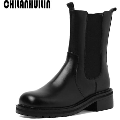 Classic design autumn winter elastic cow leather shoes woman knee high boots thick high heels black platform riding warm boots