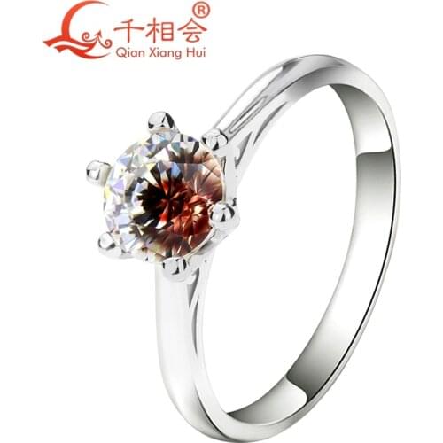 Two color mixed eyes stone brwon white color 6.5mm cubic zirconia 6 claws Popular 925 silver ring