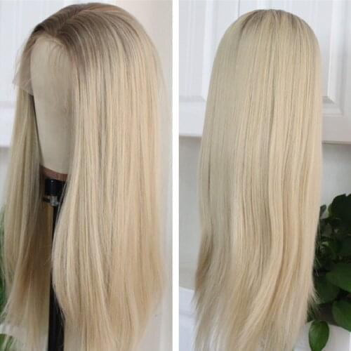 Ombre Brown Synthetic Lace Front Wig Ash Blonde Straight hair Platinum Long Transparent Lace Wigs for Women