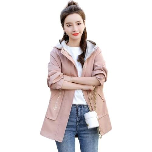 Spring Autumn Womens Coat New Korean Fashion Jackets Female Windbreaker Outerwear Ladies Hooded Casual Loose Basic Overcoat