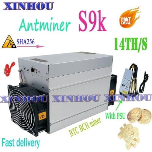 Used Asic bitcoin Miner AntMiner S9K 14T With PSU sha256 BTC BCH mining Better Than S9 S9j T9+ R4 WhatsMiner M3 M20S E9i T2T T3