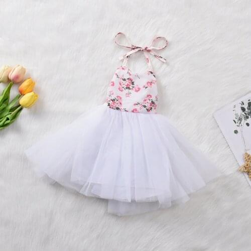 Lovely A-line Princess Dress For Baby Girl Sweet Halter Mini Dress Summer Flower Printed Toddler Clothes Lace-Up Mesh Yarn