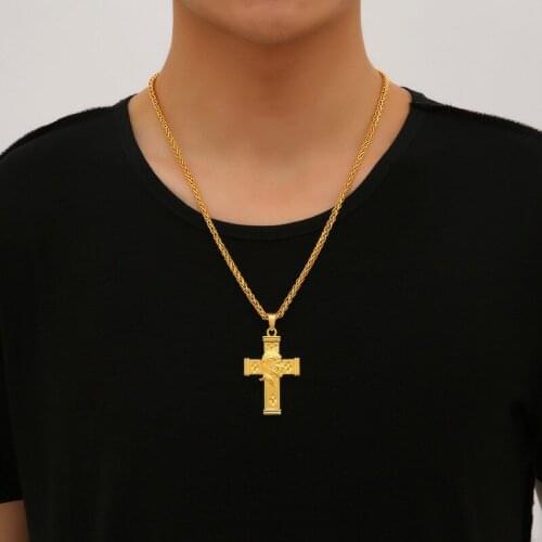 Fashion Personality Gold Cross Jesus Pendant Necklace for Motorcycle Party Steampunk Male Necklace Anniversary Jewelry Gifts