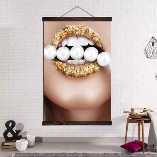 Fashion Lady Poster Gold Lips Makeup Prints and Posters Canvas Art Painting Wall Picture Modern Girl Room Home Decoration