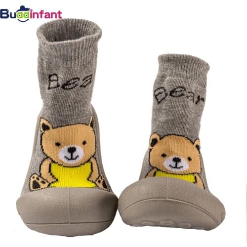 Todders Boy Baby Shoes Cartoon Soft Knitted Shoe with Rubber Soles Infant Baby Girls Warm Socks Shoes Anti Slip Kids Slippers